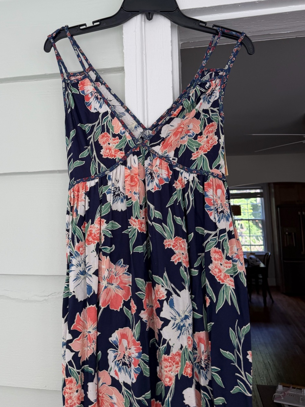 Nordstrom Navy Floral Maxi Dress with Coral and White Blooms